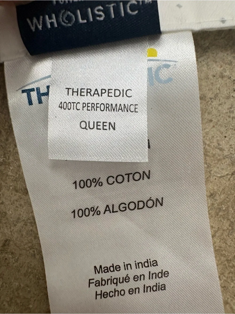 Therapedic 400TC Performance Queen Flat Sheet White/Gray 100% Cotton Polka Dot